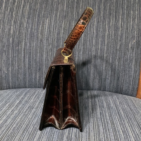 Saks 5th Avenue Crocodile/Alligator Handbag Dark Brown EUC 8” x 6” x 3” - Picture 4 of 10